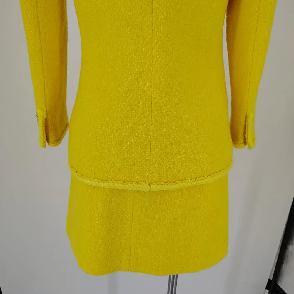 J.Crew Yellow Bouclé Long Lady Jacket & Mini Skirt Wool Blend Suit Set Size 4